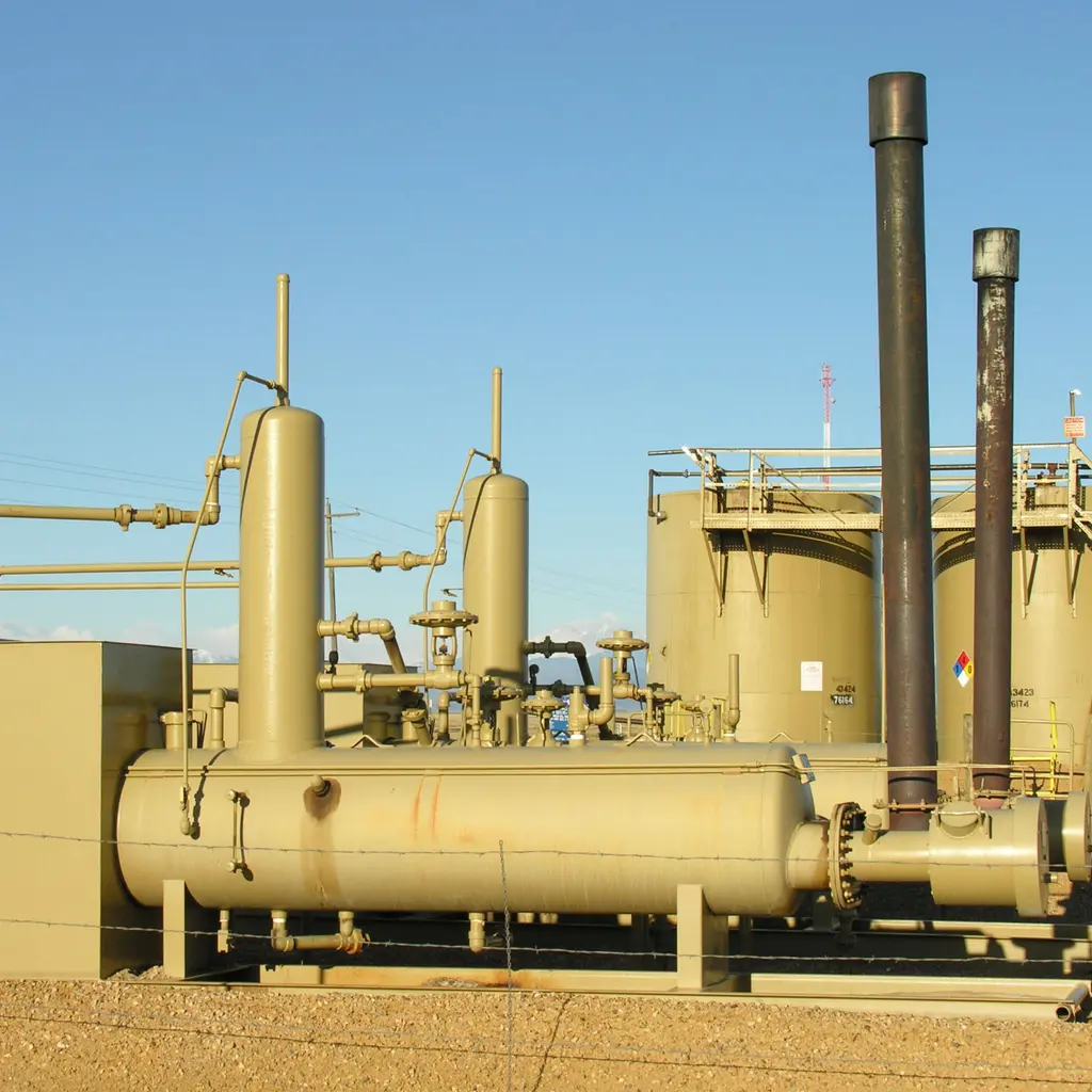 Tanks and aboveground equipment at an oil pipeline station.
