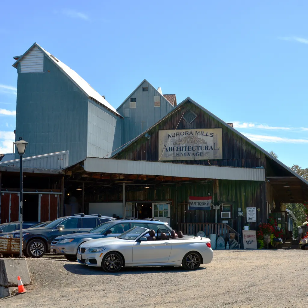 The entrance and exterior of an architectural salvage business.