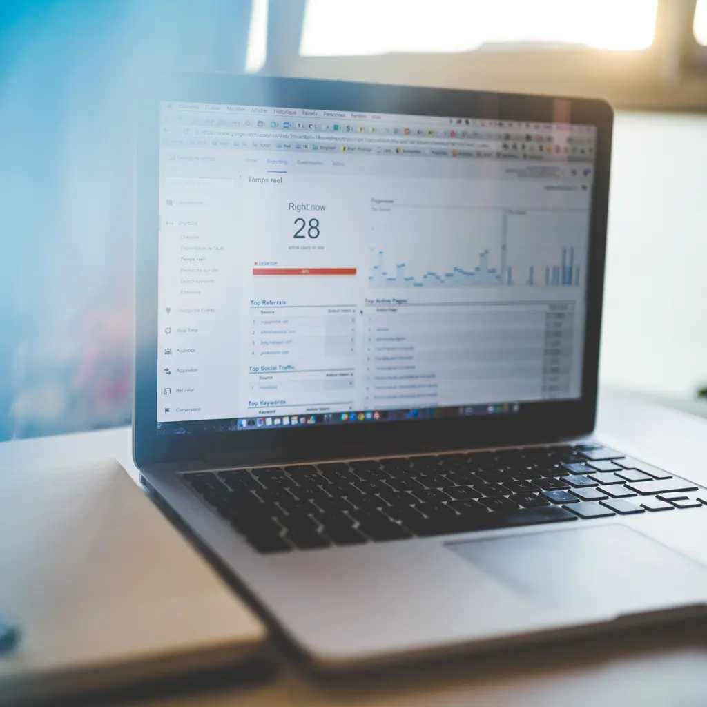 A laptop displaying website-traffic analytics.