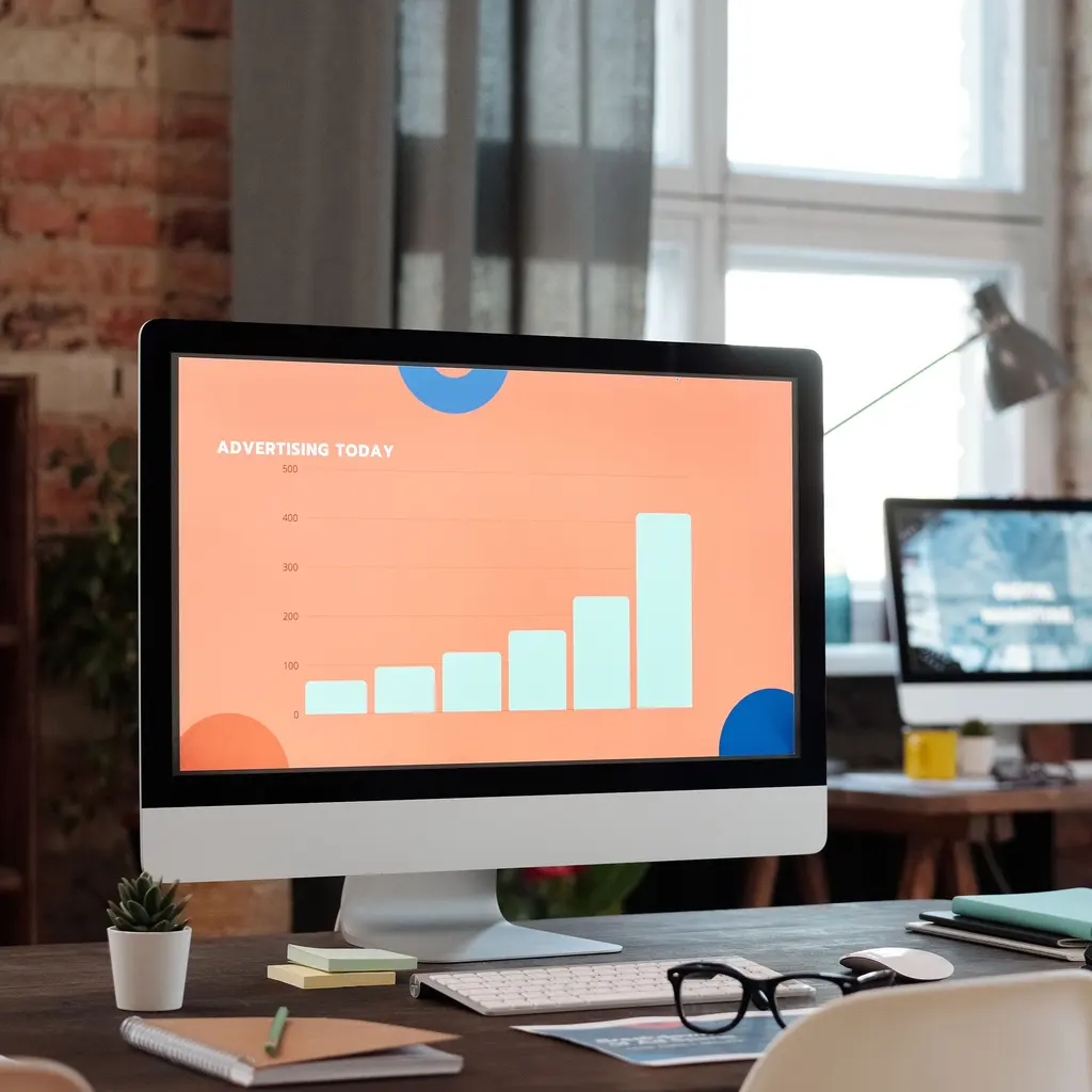 An Advertising Today presentation on a desktop workstation.