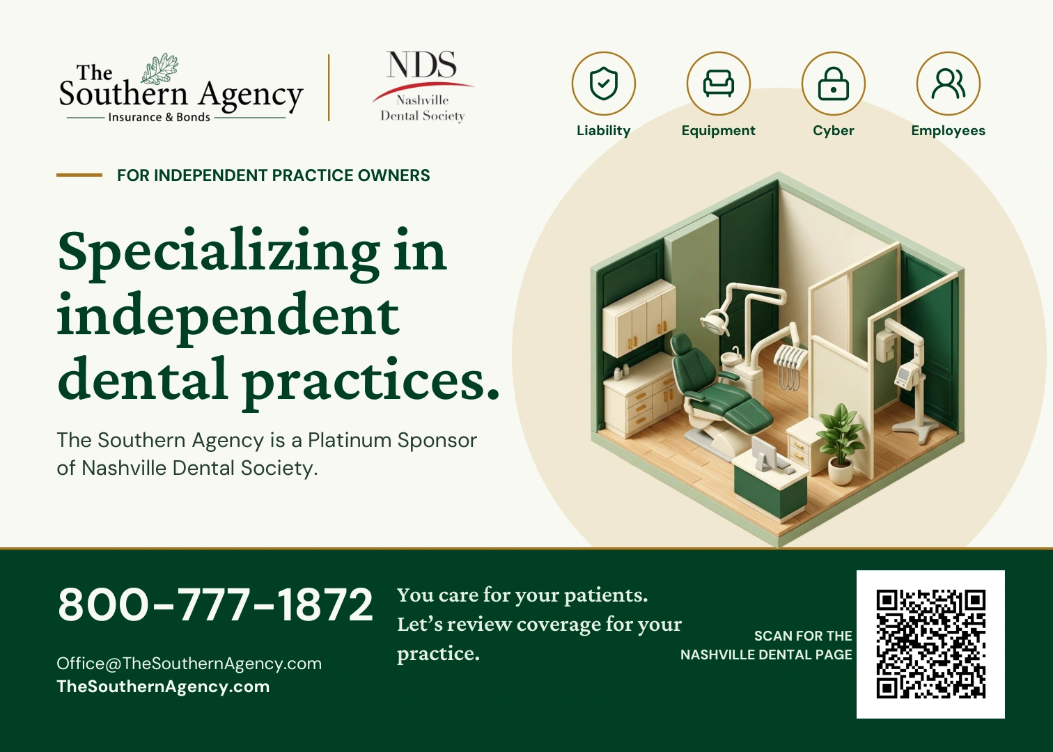 Front of the Nashville Dental Society postcard, featuring a miniature dental office. Full postcard text is available below.