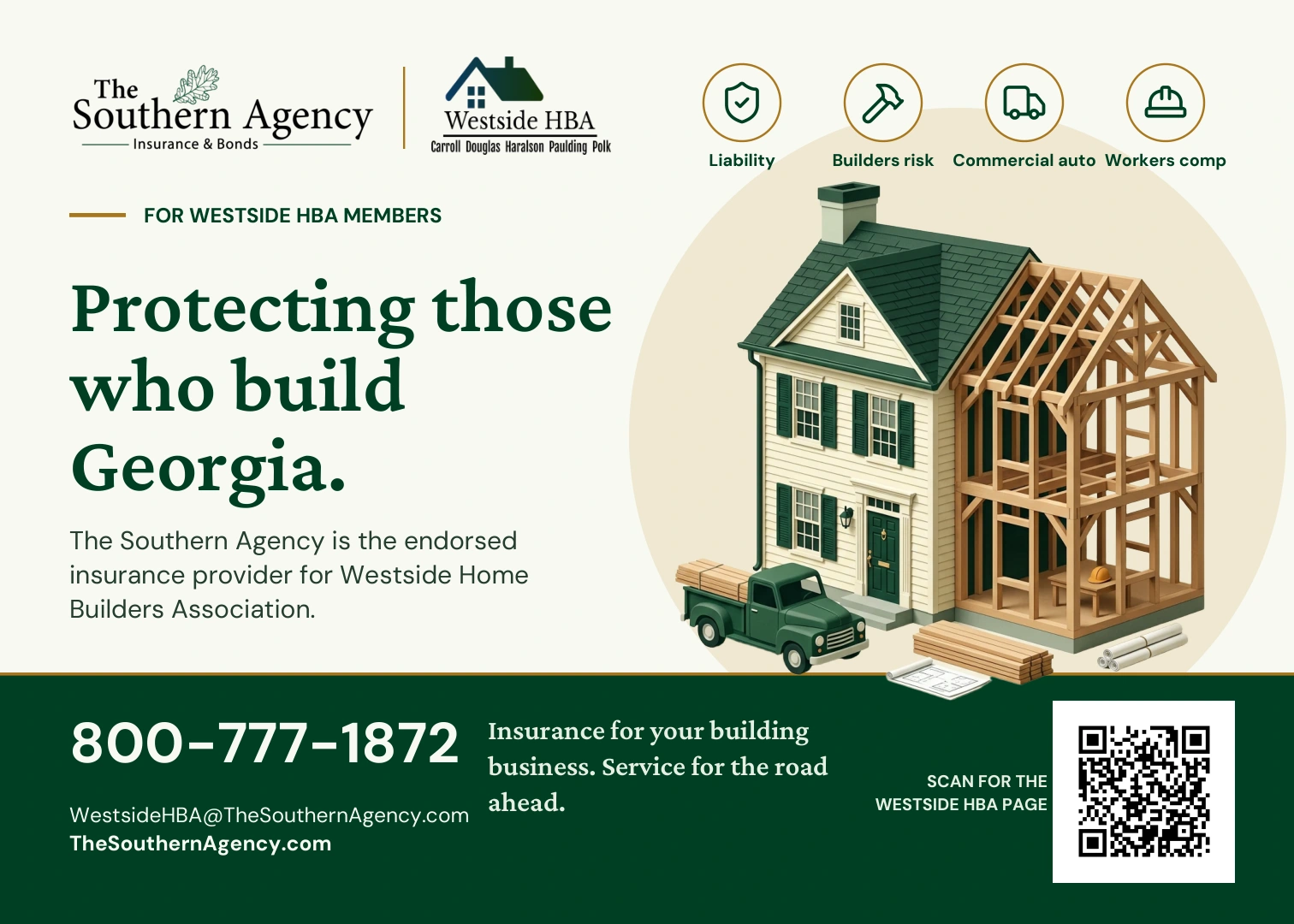 Front of the Westside HBA postcard, with the homebuilding illustration. Full postcard text is available below.