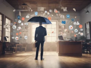 man with umbrella protecting from claims