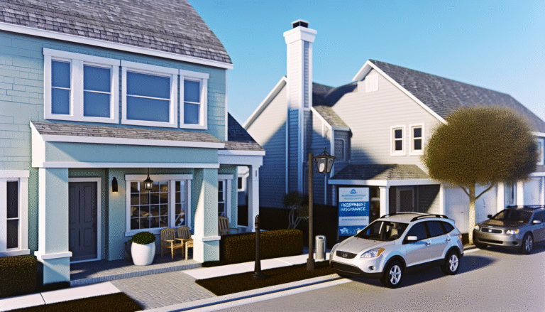 A charming neighborhood scene with homes and cars, highlighting tips on how to get the best rates on car insurance.