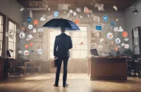 man with umbrella protecting from claims