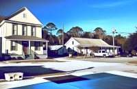 Image of a neighborhood showcasing homes, emphasizing the convenience of mobile certificates for managing home insurance on the go.