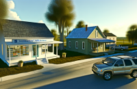 A small-town scene featuring a liability insurance office for discussing the importance of liability insurance for small businesses.